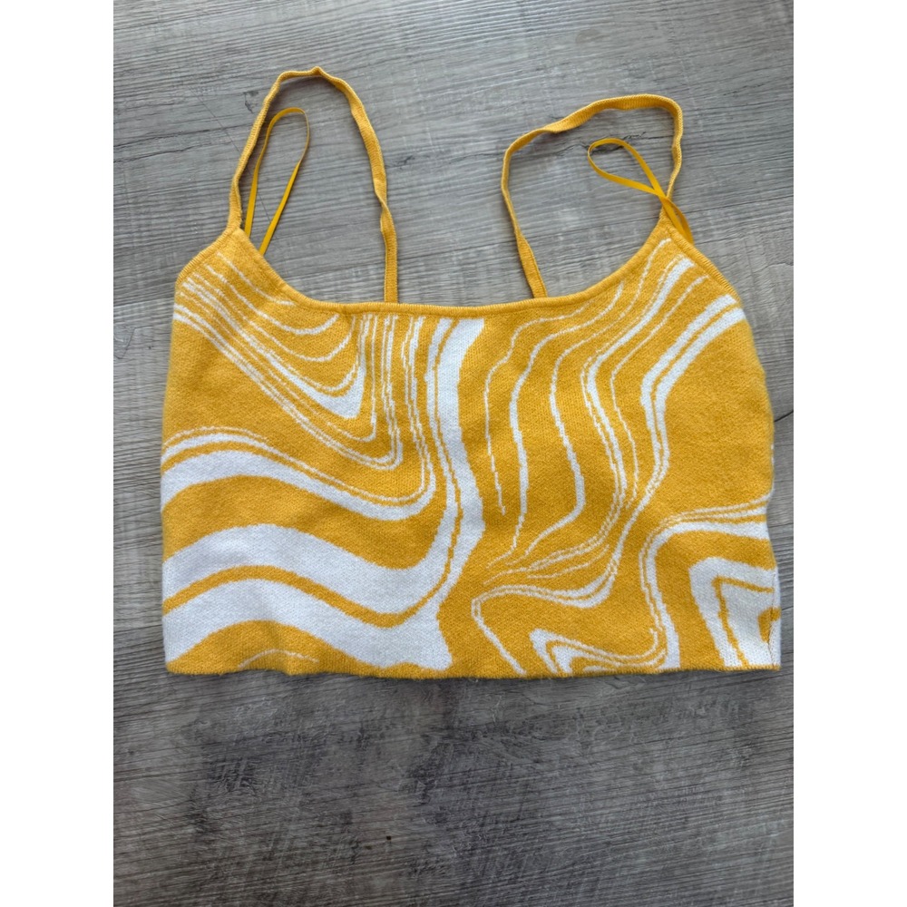 PacSun Yellow‎ & White Retro Swirl Knit Crop Top - Size S